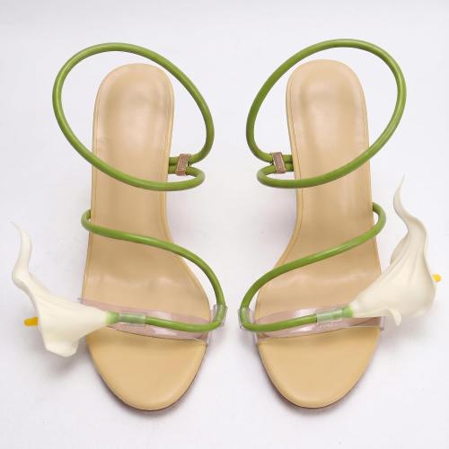 SIZE 8 Flower High Heels for Women Calla Lily Open Toe Floral Stilettos Heels Sexy Strappy Wedding Birthday Dressy Heeled Sandals