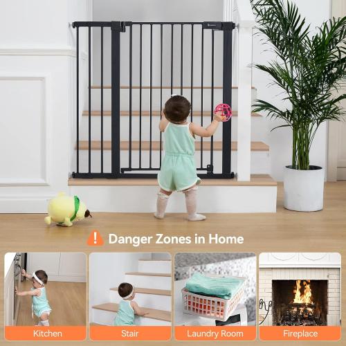 COMOMY 36 Extra Tall Baby Gate for Stairs and Doorways - Fits 29.5 to 48.8 Wide Openings, Auto Close Extra Wide Dog Gate for House, Pressure Mounted Easy Walk Through Pet With Door, Black