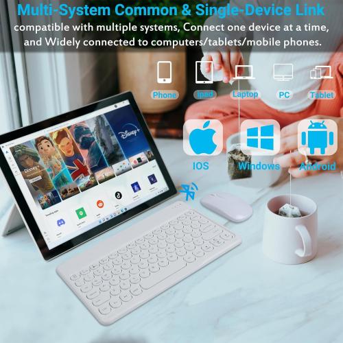 Bluetooth Keyboard and Mouse Combo for iPad - 9.72 Rechargeable Wireless Keyboard & Mouse, Type-C Charging, Perfect for On-The-Go Professionals (White)