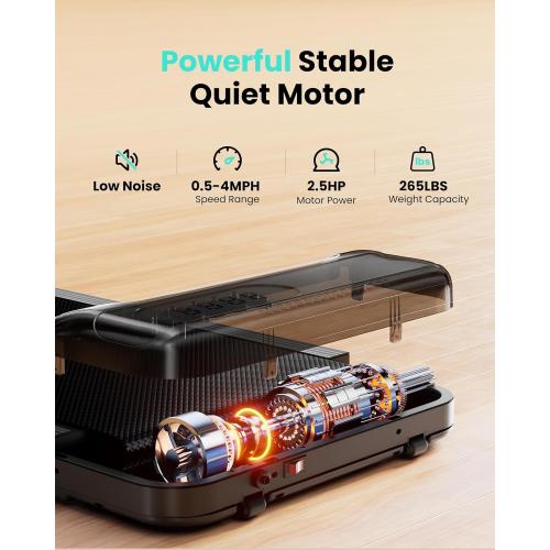 Walking Pad, Under Desk Treadmill with Incline for Home Office 2.5HP Portable Walking Treadmill with 265 Lbs Weight Capacity Walking Machine, Remote Control, LED Display
