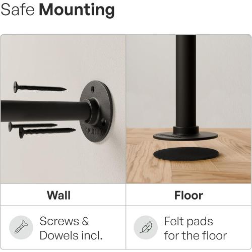 pamo Industrial Pipe Clothing Rack – Wall Mounted Black Closet System in Powder-Coated Steel – 41.4 W × 87.4 H – Easy Setup – Ideal for Walk-In Closets & Retail Use