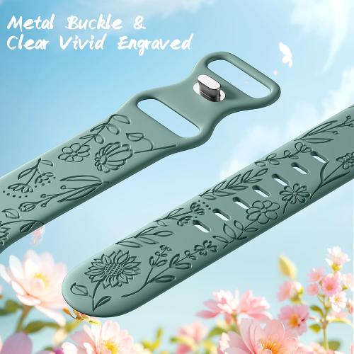 SNBLK 6 Pack Floral Engraved Bands Compatible with Apple Watch Bands 40mm 41mm 42mm 38mm 44mm 45mm 46mm 49mm Women Men, Silicone Flower Pattern Strap for iWatch Series 11 10 Se Ultra 9 8 7 6 5 4 3 2 1