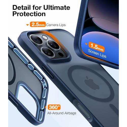 TORRAS Magnetic Shockproof for iPhone 16 Pro Max Case, [4X Military-Grade Protection] [Compatible with MagSafe] Translucent Case for iPhone 16 Pro Max Anti-Scratch Guardian 6.9