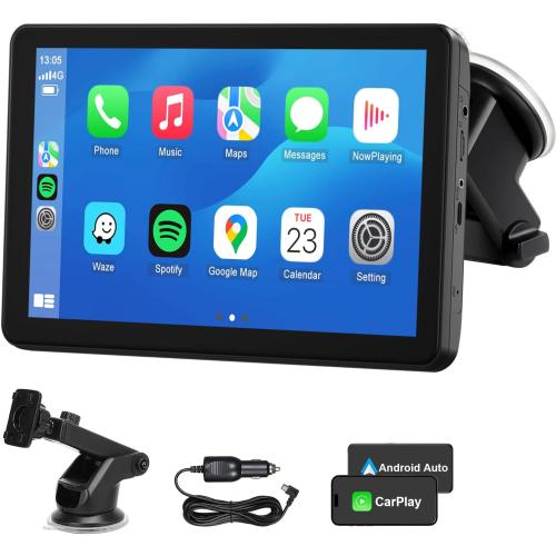 Wireless CarPlay Android Auto Car Screen, 7 Inch HD Bluetooth AirPlay Touch Screen Protable Car Stereo Naivgation Music Video Player Mirrorring, Siri, AUX, Voice Assistant