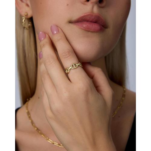 PAVOI Waterproof Link Ring - 14K Gold Plated Link Chain Ring for Women - Stackable Stainless Steel Thin Trendy Jewelry