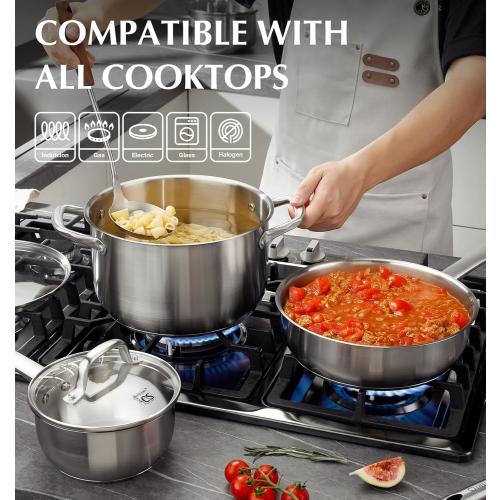 KOCH SYSTEME CS Stainless Steel Pots and Pans Set, 10 Piece Stainless Steel Cookware Set for Professional Cooking, Kitchen Cookware Sets, Induction Compatible Cookware Set 10 Pcs, Pots and Pans