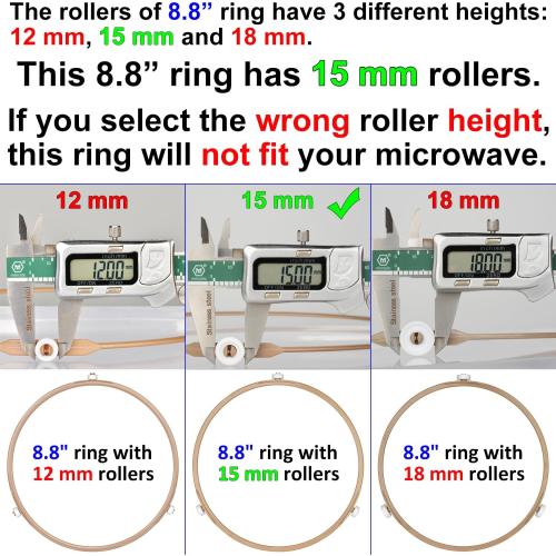8.8 Microwave Turntable Ring with 15 mm Rollers, Microwave Oven Tray Support, Glass Plate Rotating Roller Ring, Ring Outer Diameter 8.8 inch (22.2 cm), Roller Height 15 mm