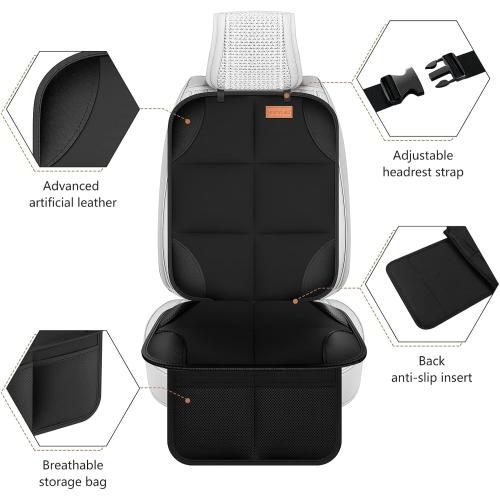 Black 2 Pack Car Seat Protector, Seat Protector Protect Child Seats with Thickest Padding and Non-Slip Backing Mesh Pockets for Baby and Pet,Sedan SUV Truck (Black)