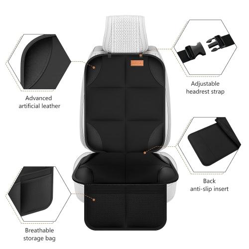 Car Seat Protector, Large Auto Protector for Child Seats with Thickest Padding and Non-Slip Backing Mesh Pockets for SUV, Sedan, Truck, Leather and Fabric - Black