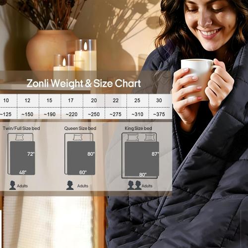 ZonLi Weighted Blanket (60x80, 20lbs, Dark Grey) Queen Size Weighted Blanket for Adults, High Breathability Heavy Blanket, Soft Material with Premium Glass Beads