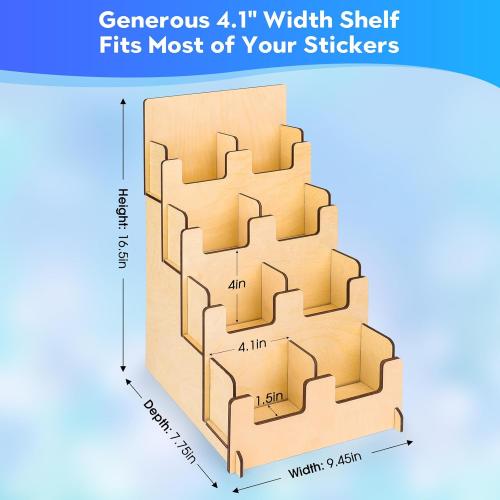 4 Tier Wooden Small Card Display Rack, 8 Shelf Portable Retail Sticker Rack, Tabletop Display Stand For Vendor Events, Tradeshows
