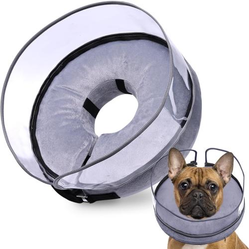 Size M/L BARKLESS Dog Cone, Inflatable Dog Cone After Surgery for Small Medium Breeds, Soft Surgery Collar with Enhanced Anti-Licking Guard Shield for Pets, Patented Protective Donut Collar