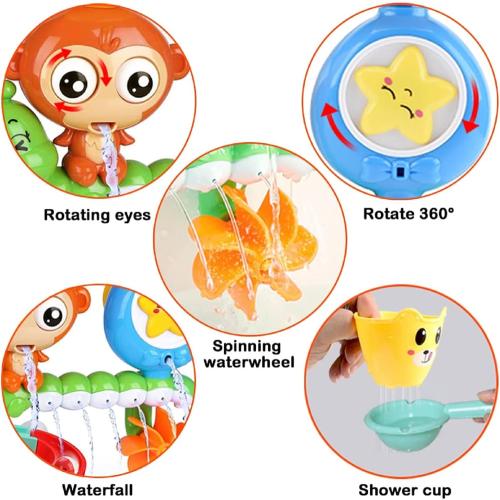 G-WACK Bath Toys for Toddlers Age 1 2 3 Year Old Girl Boy, Preschool New Born Baby Bathtub Water Toys, Durable Interactive Multicolored Infant Toy, Lovely Monkey Caterpillar, 2 Strong Suction Cups