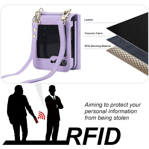 PURPLE SAMSUNG GALXY FLIP WALLET CASE KIHUWEY for Crossbody Purse with Credit Card Slot Holder RFID Blocking PU Leather Adjustable Lanyard Detachable Strap Wrist for Women (Purple)