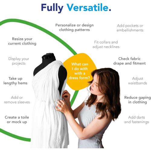 Sew Simple FG307 Adjustable Dress Form Black M-L (US Dress Size 10-16) 8 Part Female Sewing Mannequin   Pin Grip Hem Marker