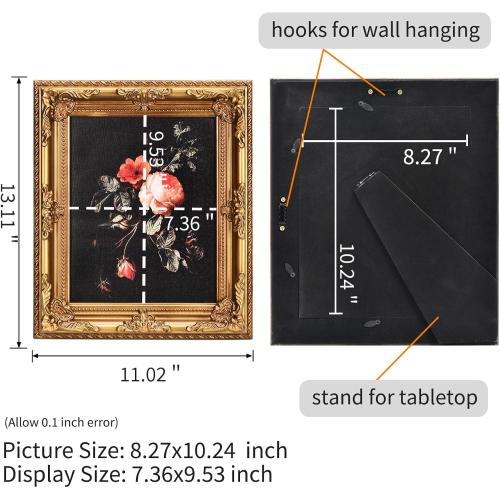 Wooden Vintage Picture Frame 8x10 Antique Gold Photo frame with Acrylic Glass for Photo Display Baroque Tabletop Wall Hanging Home Decor Picture Frames