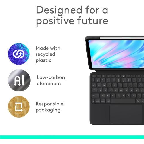 Logitech Combo Touch iPad Air 11-inch (M2 & M3), iPad Air (5th gen) Keyboard Case - Detachable Backlit Keyboard with Kickstand - Midnight Black