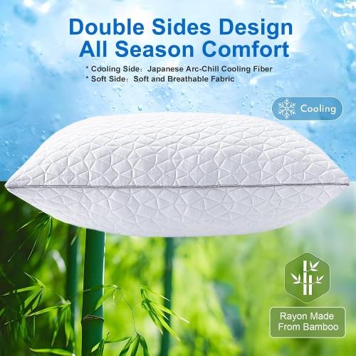 Cooling Pillows Queen Size Set of 2, Shredded Memory Foam Pillows, Adjustable Firm Bed Pillows Cool Cold Pillow for Hot Side Back Stomach Sleepers with Removable Washable Cover, 20 x 30, White