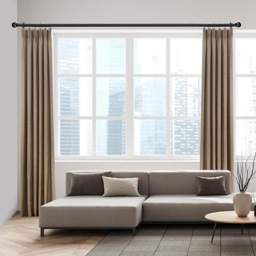 Curtain Rods for Windows 16 to 48 Inches, Curtain Rod Max Adjustable Length of 60 IN, 6/8 Diameter Drapery Rods Round Finials, Black, Pack of 1