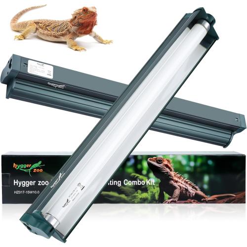 T8 Reptile Light Fixture Combo Kit 15W 18.3IN Green Fluorescent Tube 10.0 UVB Light Bulb for Bearded Dragon Lizards Tortoise 1 Count