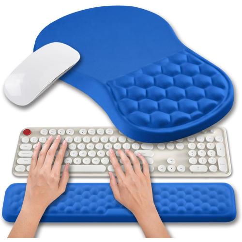 Hokafenle 2 in 1 Ergonomic Mouse Pad Wrist Support & Wrist Rest for Computer Keyboard Set, with Relieve Carpal Tunnel Pain Massage Bulge and Full Memory Gel Design (2In1 Set, Dg Blue)