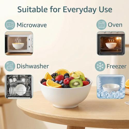 4 Pcs Ceramic Soup Bowls, 26 Oz White Deep Bowls, 5.9 Inch Microwave & Dishwasher Safe, for Cereal, Soup, Salad, Rice and Pasta
