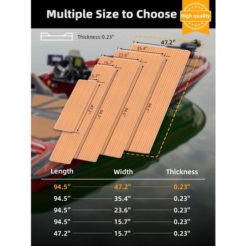 FOCEAN Boat Flooring EVA Foam Boat Decking Faux Teak Marine Flooring Marine Mat Sheet for Motorboat Jon Boats Bass Boat RV Kayak, 94.5x 47.2/35.4/23.6/15.7