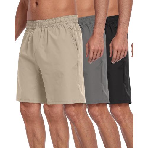 PARISDIARY 3 Pack Large Men's Athletic Running Shorts with Zipper Pockets,Quick Dry Gym Workout Basketball Hiking Shorts for Men