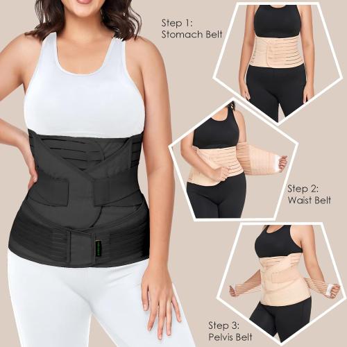 3 in 1 Postpartum Belly Band Wrap Support Recovery Girdles Abdominer Binder Post Surgery Belly&Waist&Pelvis Support Belt & Back Brace (Black, Large)