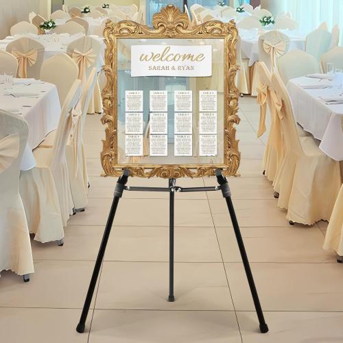 PUJIANG 63 Aluminum Easel Stand for Sign, Large Collapsible Easels for Display Posters/Whiteboard, Adjustable Height Artist Easel for Painting- Floor/Tabletop, Holds 25 lbs,1pcs