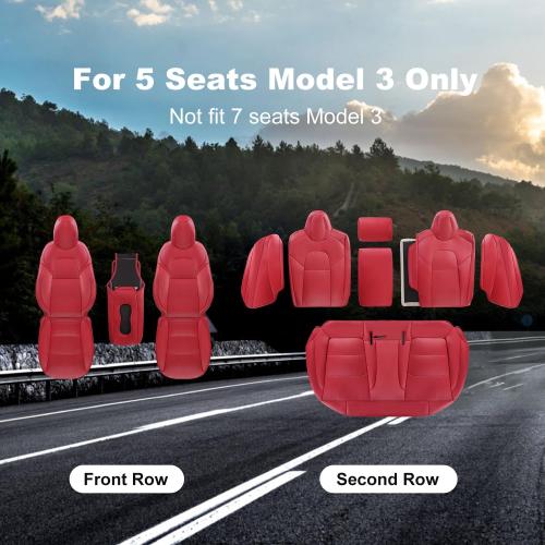 Tesla Model 3 Car Seat Covers Nappa Leather Car Interior Seat Airbag Compatible Cushion Cover Full Set Custom Fit 2023 2022 2021 2020 2019 2018, Nappa Wine Red