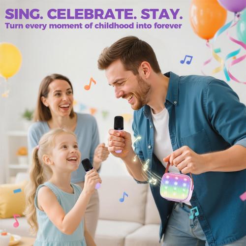 Mini Karaoke Machine with 2 Wireless Microphones, TOP Kids Gifts for Girls Ages 3, 4, 5, 6, 7, 8, 9, 10, 11, 12  Years Old, 4-12th Christmas Birthday Toy Gift for Girls Boys Party (Purple)