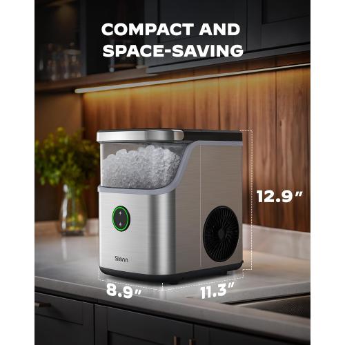 Silonn Nugget Ice Maker Countertop, Ice Basket with Handle, Quiet Operation & Self Cleaning Ice Machine, Chewable Ice, 33 lbs/24H, Portable Pellet Ice Maker with Scoop for Home, Kitchen and Office
