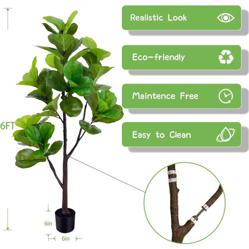 3ft Artificial Fiddle Leaf Fig Tree,Lifelike Indoor Faux Plant with Adjustable Branches,Easy Assembly,and Low Maintenance for Home and Office Decor
