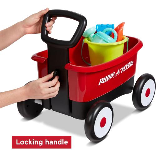 Radio Flyer Push & Pull Walker Wagon with Garden Tools, Red, for Kids 1-4 Years Old, Locking Handle for Stability, Baby Push Walker Converts to Pull Wagon, for Indoor & Outdoor Play
