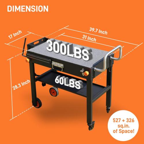 Portable Outdoor Grill Table, Folding Grill Cart with Wheels | Blackstone Griddle Stand for 17/22 Griddle, Large Space Blackstone Table Solid and Sturdy, Grill Stand for Ninja, Weber