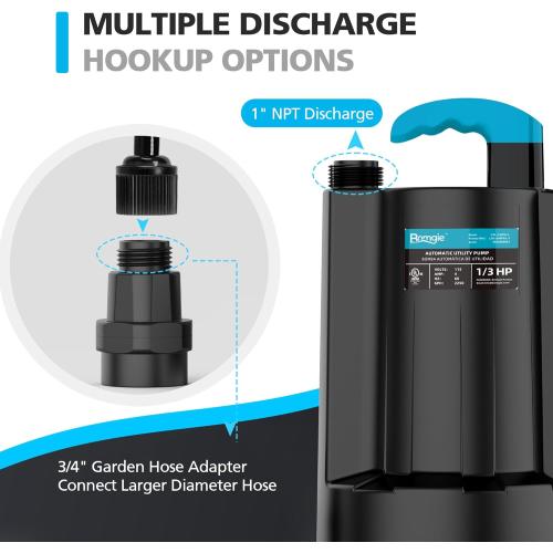 1/3 HP Automatic Water Pump, 2250GPH Submersible Utility Pump with 3/4” Garden Hose Check Valve Adapter Portable Electric Sump Pump Removal for Pool Draining Basement Hot Tubs Garden UTL-336PE (RED)