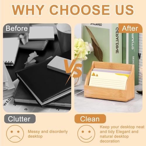 4x6 Wood Index Card Holder Wooden Index Card Box Cards Display Stand Notecard Box Business Cards Organizer Post Cards Case for Business Desk Office Home School Capacity 300 Sheets