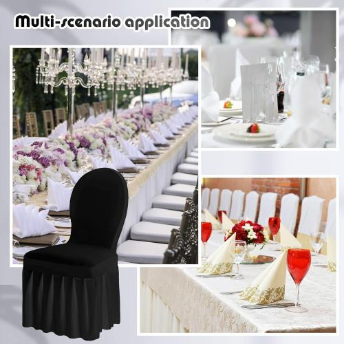 Oudain Chair Slip Covers with Skirt Wedding Long Stretch Spandex Dining Chair Cover Protectors Removable and Washable for Hotel and Wedding Ceremony(Black,10 Pieces)