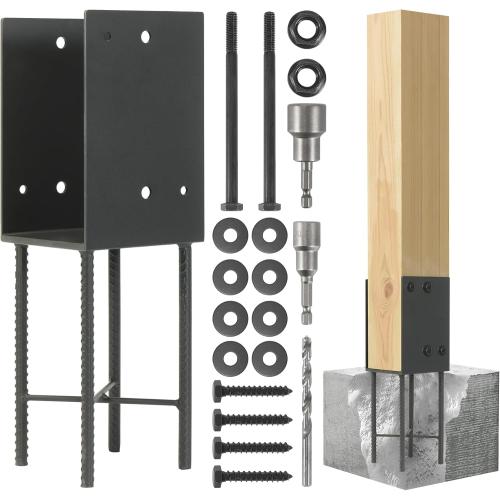 2 pack Heavy Duty Stainless Steels U-Shape 6x6(Actual 5.5x5.5) Wet Concrete Fence Post Holder for Terrace psot base, Wood Gazebo, Fences, Deck railings wood post bracket anchors (Dark Grey)