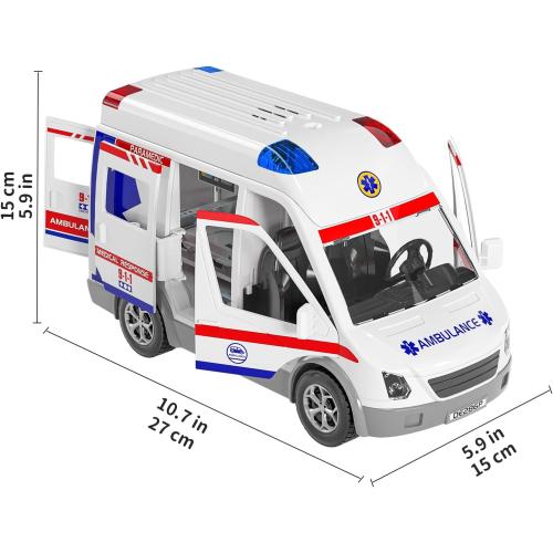 TEMI Ambulance Toy for Kids, Emergency Vehicle Toy, Friction Powered Truck | Light and Sound, Role Playing Play Vehicles with Figures Toys, Car Toy, Birthday Gifts for Age 3 4 5 6 7 8 Boys Girls