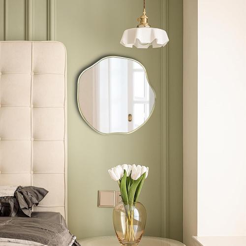 POZINO Irregular Shaped Mirror, 16 Asymmetrical Mirror, Gold Scalloped Rounded Mirrors, Modern Frameless Abstract Mirrors for Living Room Bedroom Bathroom Entryway Fireplace Hallway