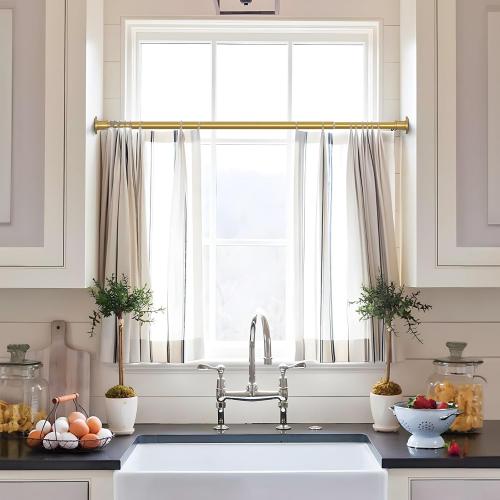 BRIOFOX Shower Curtain Rod Adjustable 18-64 Inch, No Drilling Non Slip Stainless Steel Spring Tension Curtain Rod for Window or Bathroom, Sunset Gold
