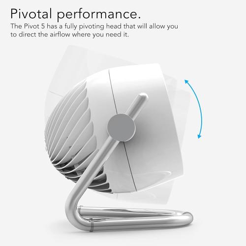 Vornado Pivot5 Whole Room Air Circulator Fan, Quiet, Powerful Fan for Office, Bedroom or Dorm Room, 3 Speeds, Adjustable Axis, Ice White
