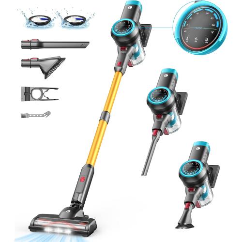 Cordless Vacuum Cleaner, 550W/45Kpa Vacuum Cleaners for Home with Self-Standing, MAX 60Mins Vacuum with LED Display, Anti-Tangled Vacuum Cleaner, Stick Vacuum for Carpet/Pet Hair