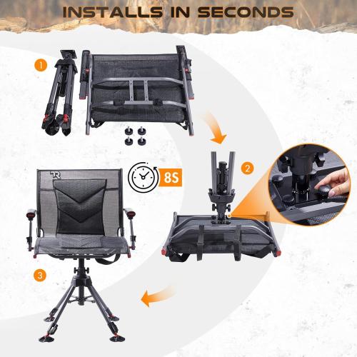 TR 360 Degree Swivel Hunting Blind Chair,400 lbs Capacity Silent,4 Legs and Seat Armrests Height Adjustable,Comfortable Padded Seat,Portable Ground Hunting Chair for Deer Dove Hunting