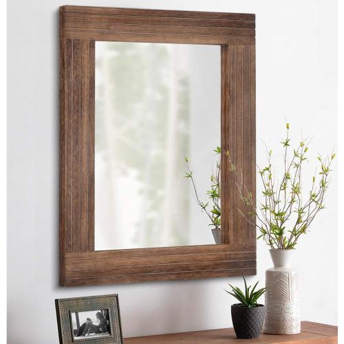 Wood Mirror Rectangular Framed Rustic Vintage Mirrors Decor Farmhouse Bedroom Bathroom Mirror for Dressing Table Entrance Large 20x16 Brown