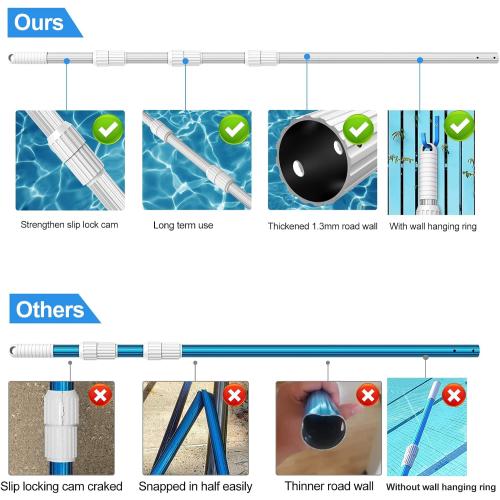 ARLBA Professional 16.5 Foot Swimming Pool Pole Telescopic，Heavy Duty Aluminum Extension Pole Thicken 1.30mm,Telescoping Pole Adjustable 6.5-16.5ft, Pool Cleaning Pole for Vacuum,Brush,Skimmer Net