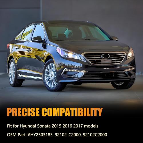 Headlight Assembly for Hyundai Sonata, Passenger & Driver Side Halogen Headlamp with Clear Lens Black Housing Amber Reflector, 1 Pair,