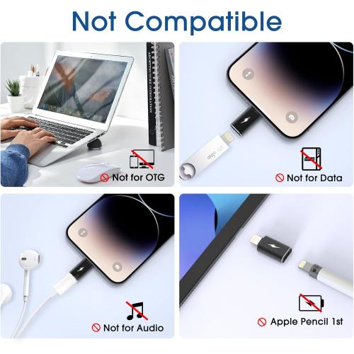 TechMatte Female USB C to Male Lightning Adapter 2 Pack 2.2A Charging Data Transfer, Compatible with iPhone 14, 13, 12, 11 Xs SE iPad iPod AirPods, Not for Audio Headphones/OTG Android Anti-Lost Black